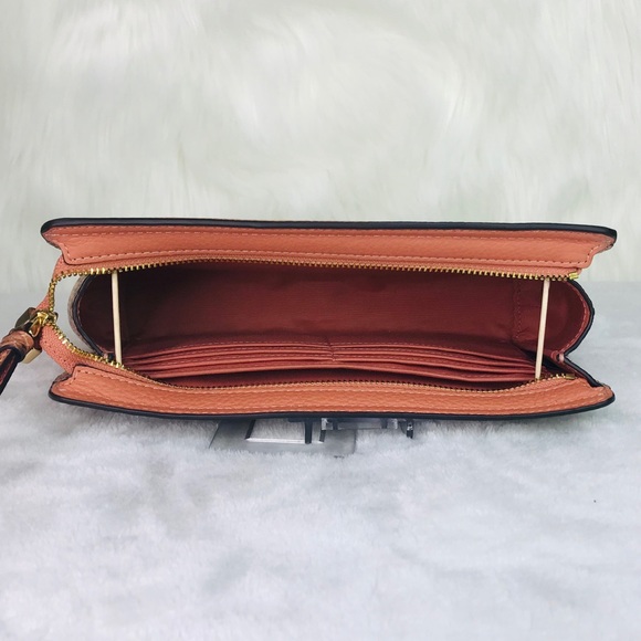 Coach Flap Signature Clutch wristlet wallet in subtle coral color leather! NWOT - Picture 7 of 13